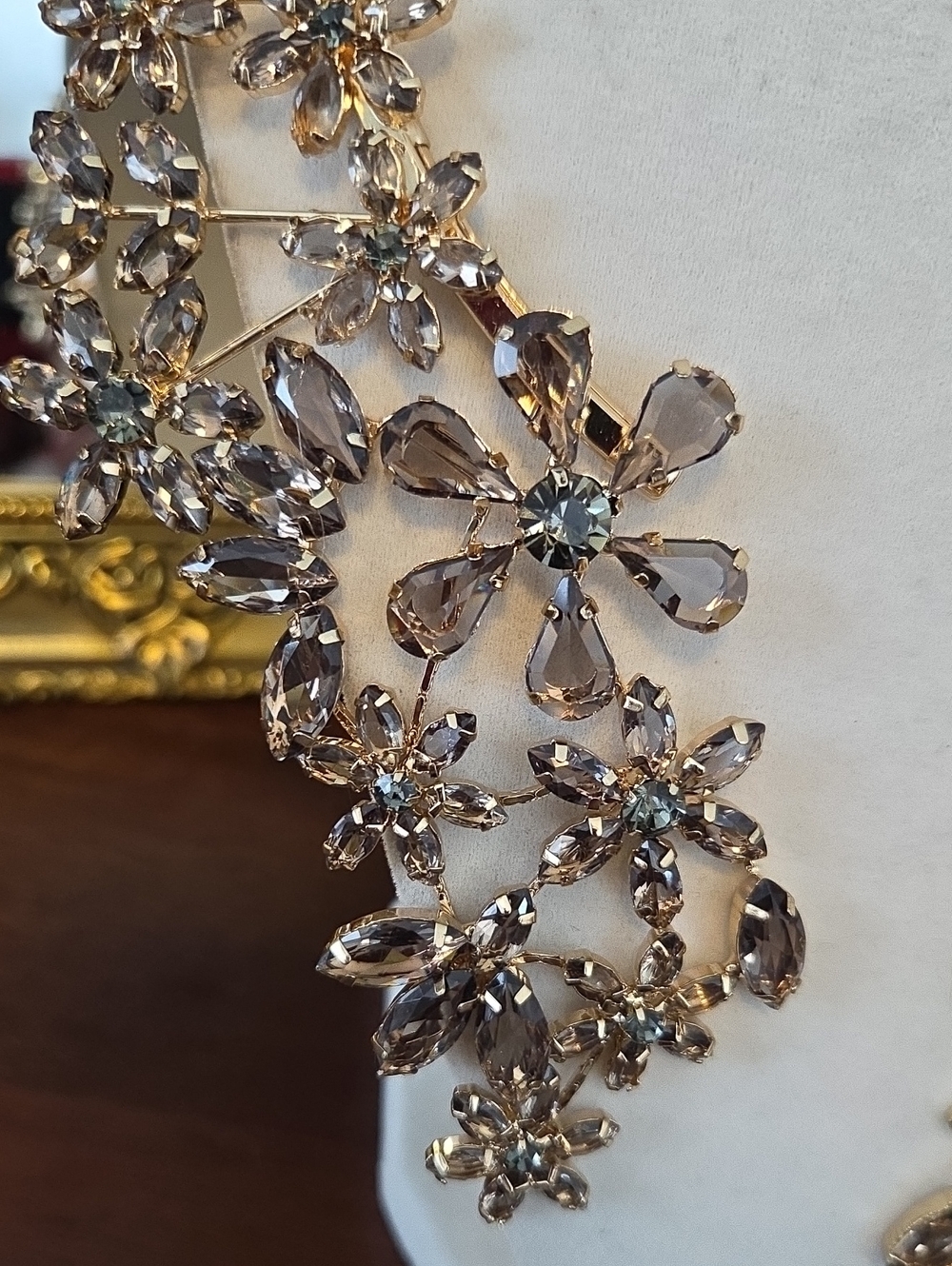 Statement Floral Crystal Necklace in Champagne - Picture 3 of 12